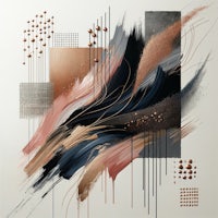an abstract painting with black, brown, and gold colors
